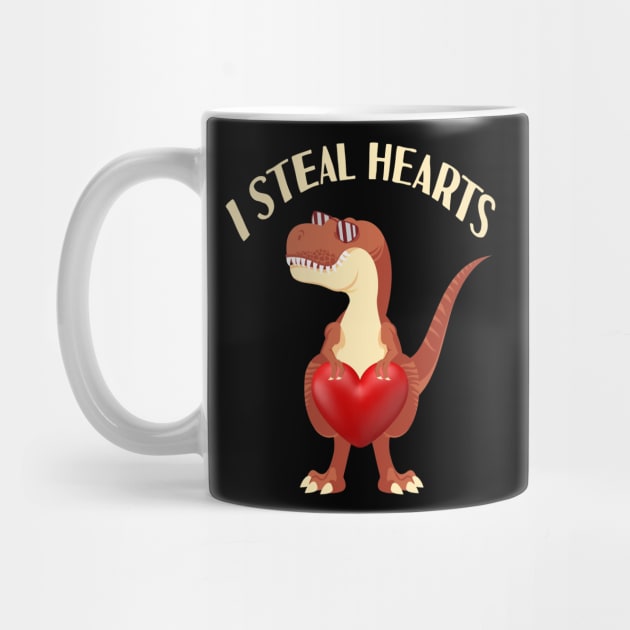 I Steal Hearts Valentine's Day Dinosaur T rex Gift by Tesszero
